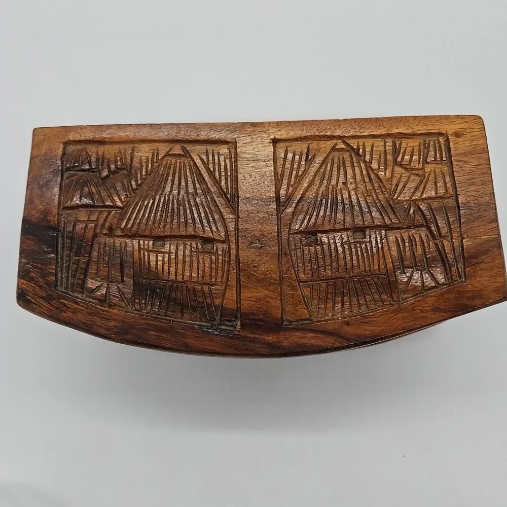 Vintage Handcarved Wooden Coaster Set of 10 Coasters In Box- Thailand